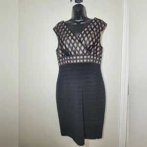 Adrianna Papell Black Lace Lattice Bodycon Bandage Cocktail Dress sz 10